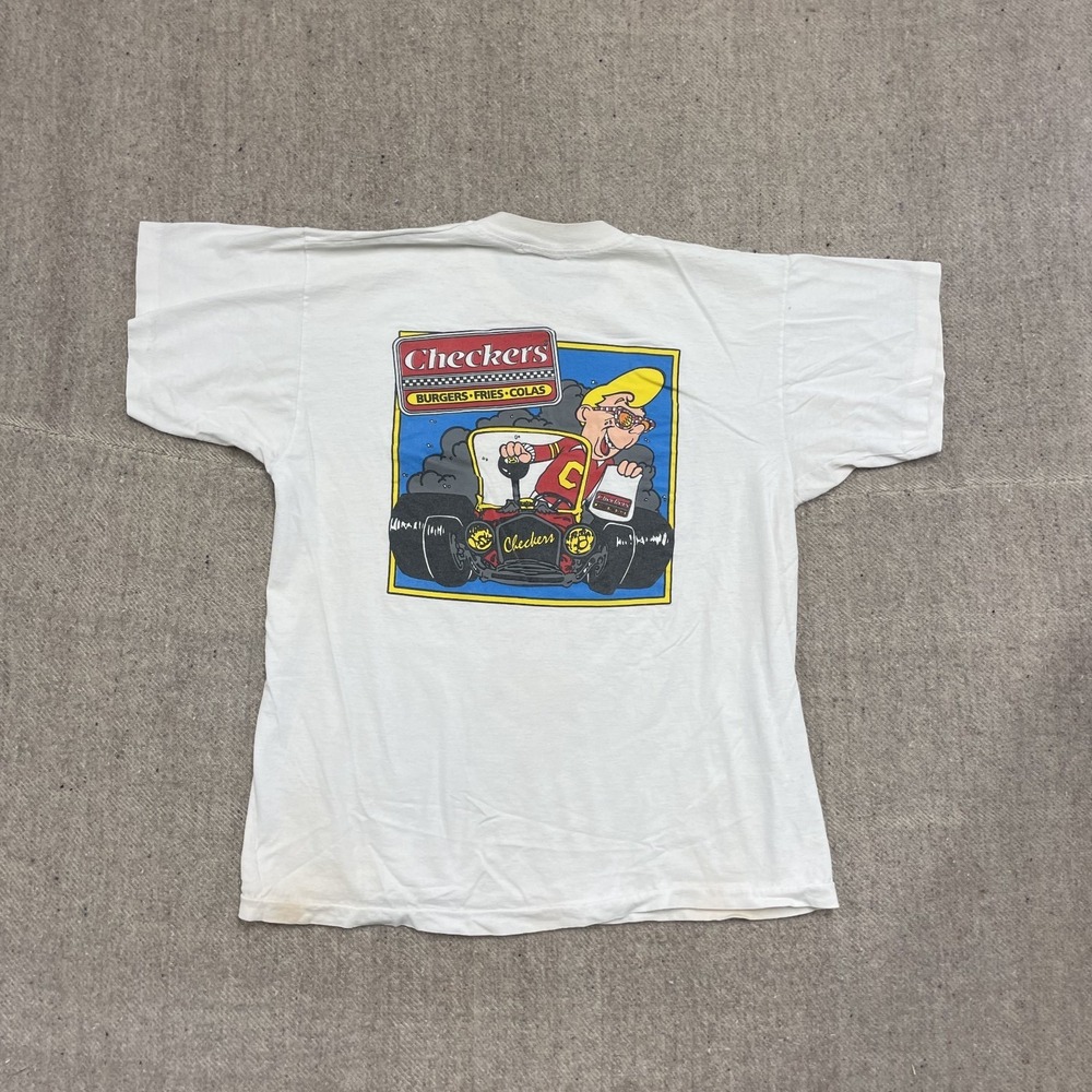 Vintage Checkers Fast Food Graphic T Shirt Men Large White 1990s Hanes